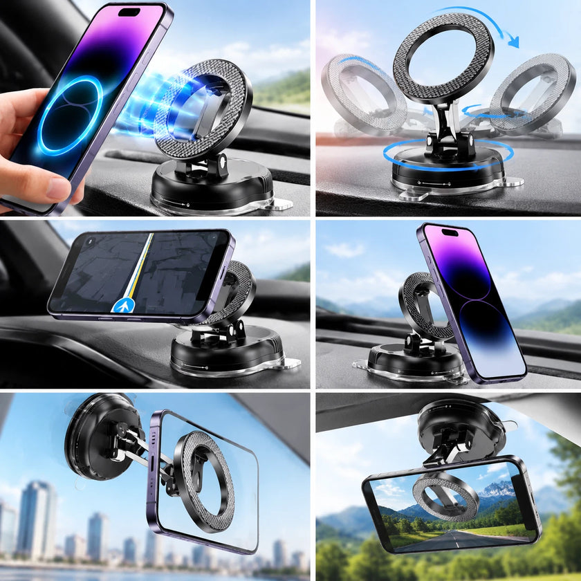 Foldable Magnetic Car Phone Holder – 360° Rotating Suction Mount