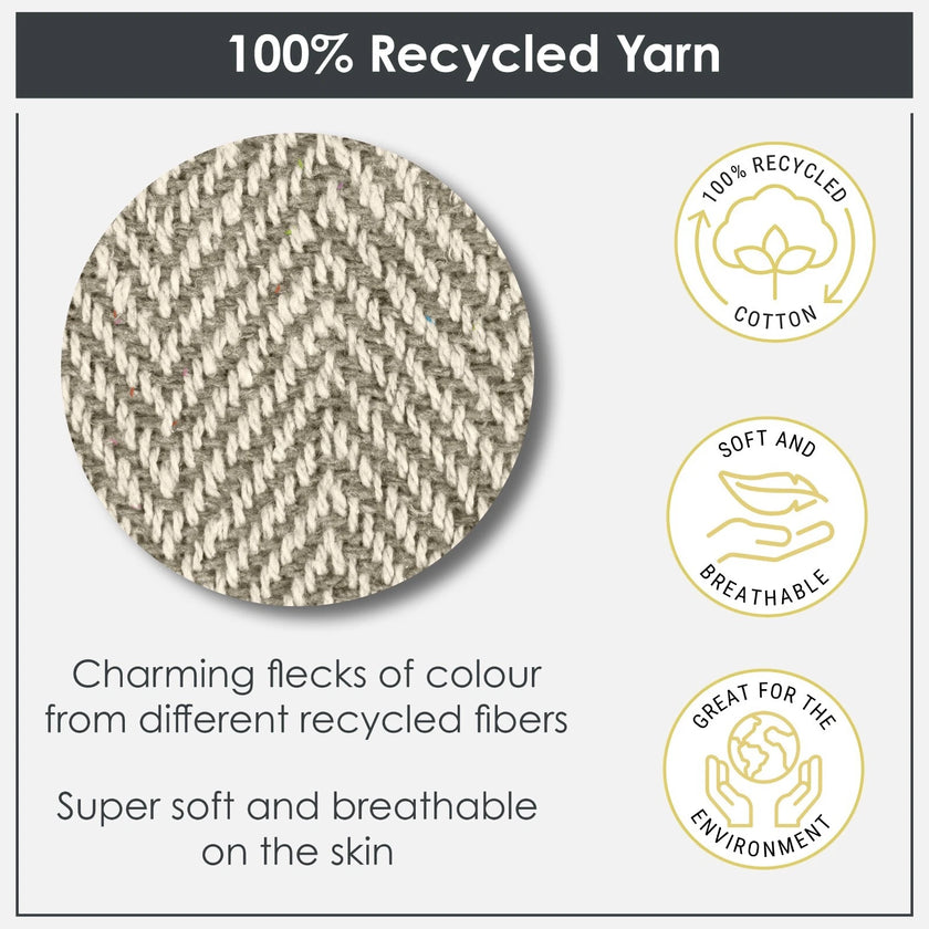 Emma Barclay Herringbone Recycled Cotton Throw – Natural, 127 × 152cm