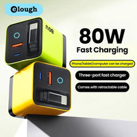 80w Gan Charger with Retractable Cable Type C 3 in 1 Fast Charging Multi Devices