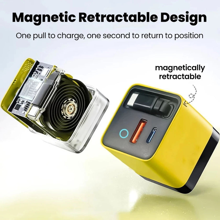 80w Gan Charger with Retractable Cable Type C 3 in 1 Fast Charging Multi Devices