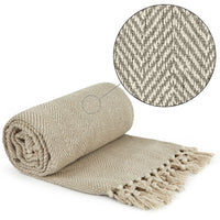 Emma Barclay Herringbone Recycled Cotton Throw – Natural, 127 × 152cm