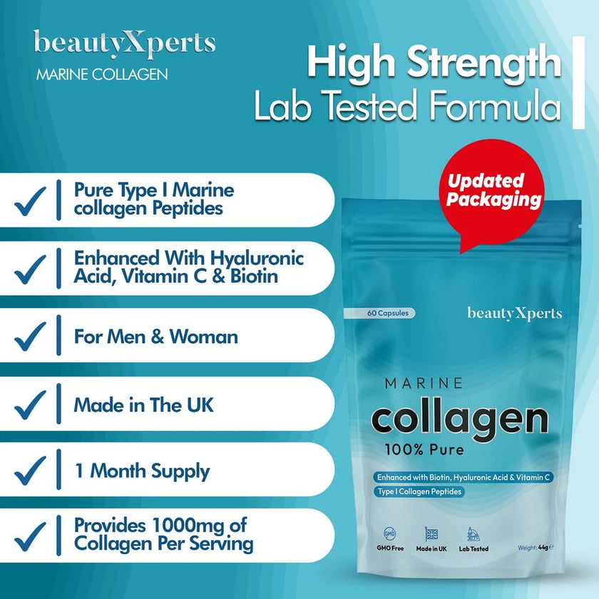 Marine Collagen Capsules with Biotin, Vitamin C & Hyaluronic Acid | 60 Capsules | UK Made
