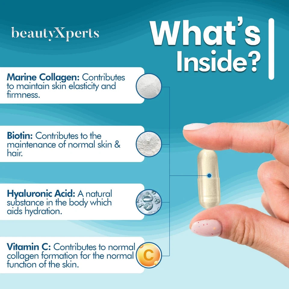 Marine Collagen Capsules with Biotin, Vitamin C & Hyaluronic Acid | 60 Capsules | UK Made