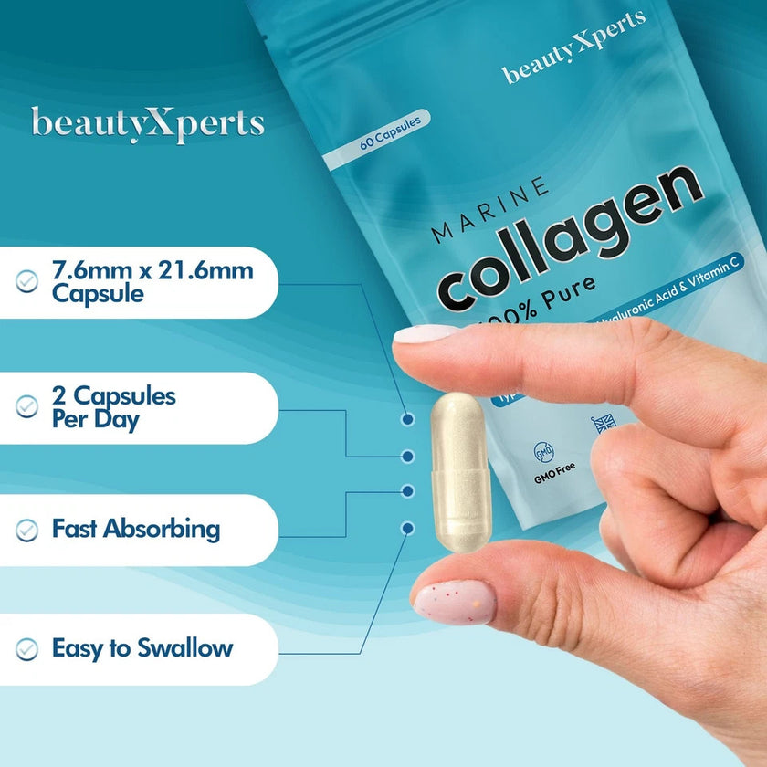 Marine Collagen Capsules with Biotin, Vitamin C & Hyaluronic Acid | 60 Capsules | UK Made