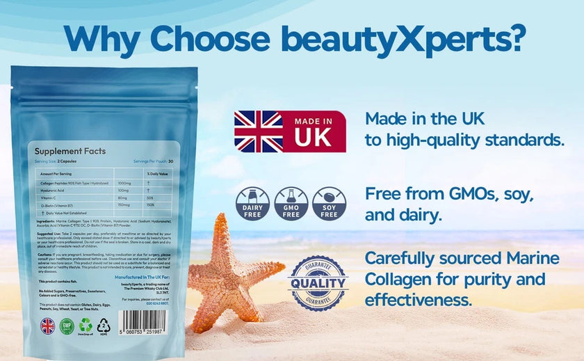 Marine Collagen Capsules with Biotin, Vitamin C & Hyaluronic Acid | 60 Capsules | UK Made